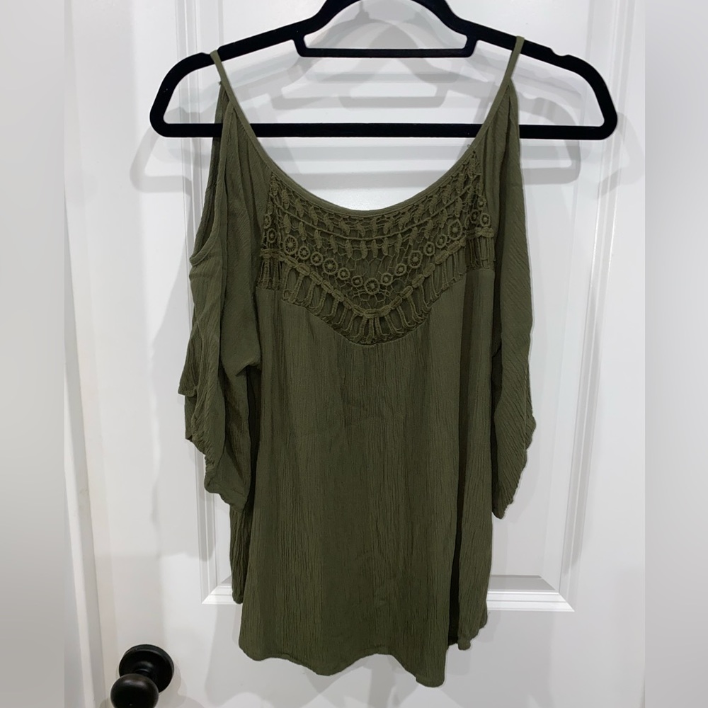 Army green cold shoulder shirt